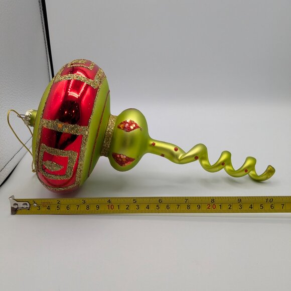 Christmas Ornament 12" Lightweight Metal Green Red Glitter - Picture 6 of 7